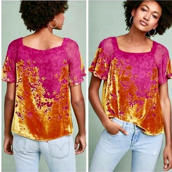 Maeve Tops - ANTHROPOLOGIE Maeve Velvet Silk Ombré Top. Large